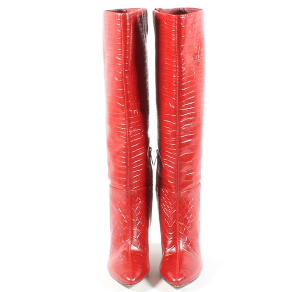 Sam Edelman Raakel Knee High Red Crocodile Boots - Picture 2 of 10